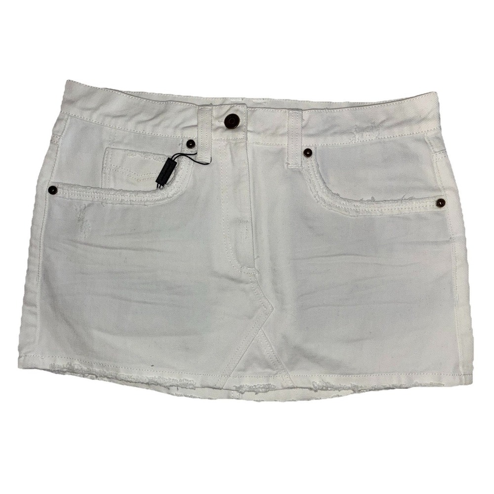 Burberry Brit Skirt Women's 6 White Denim Mini Distressed Low Rise NEW